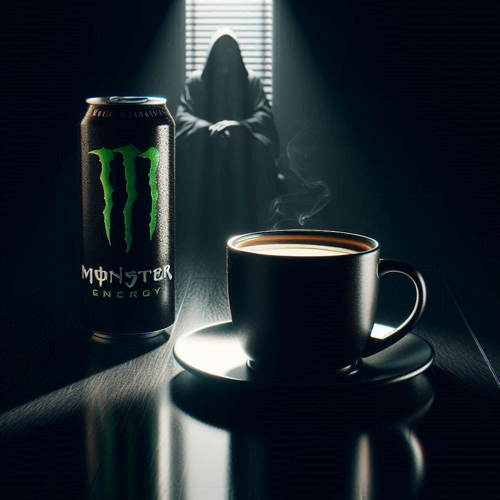 How is coffee compared to Monster Energy?