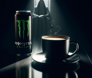 How is coffee compared to Monster Energy?